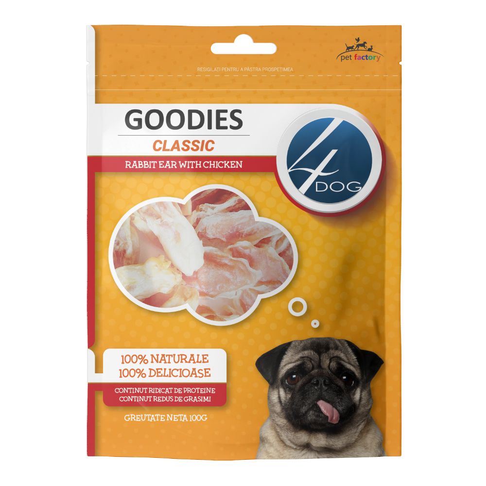 4DOG GOODIES Classic, Urechi de Iepure, 100g