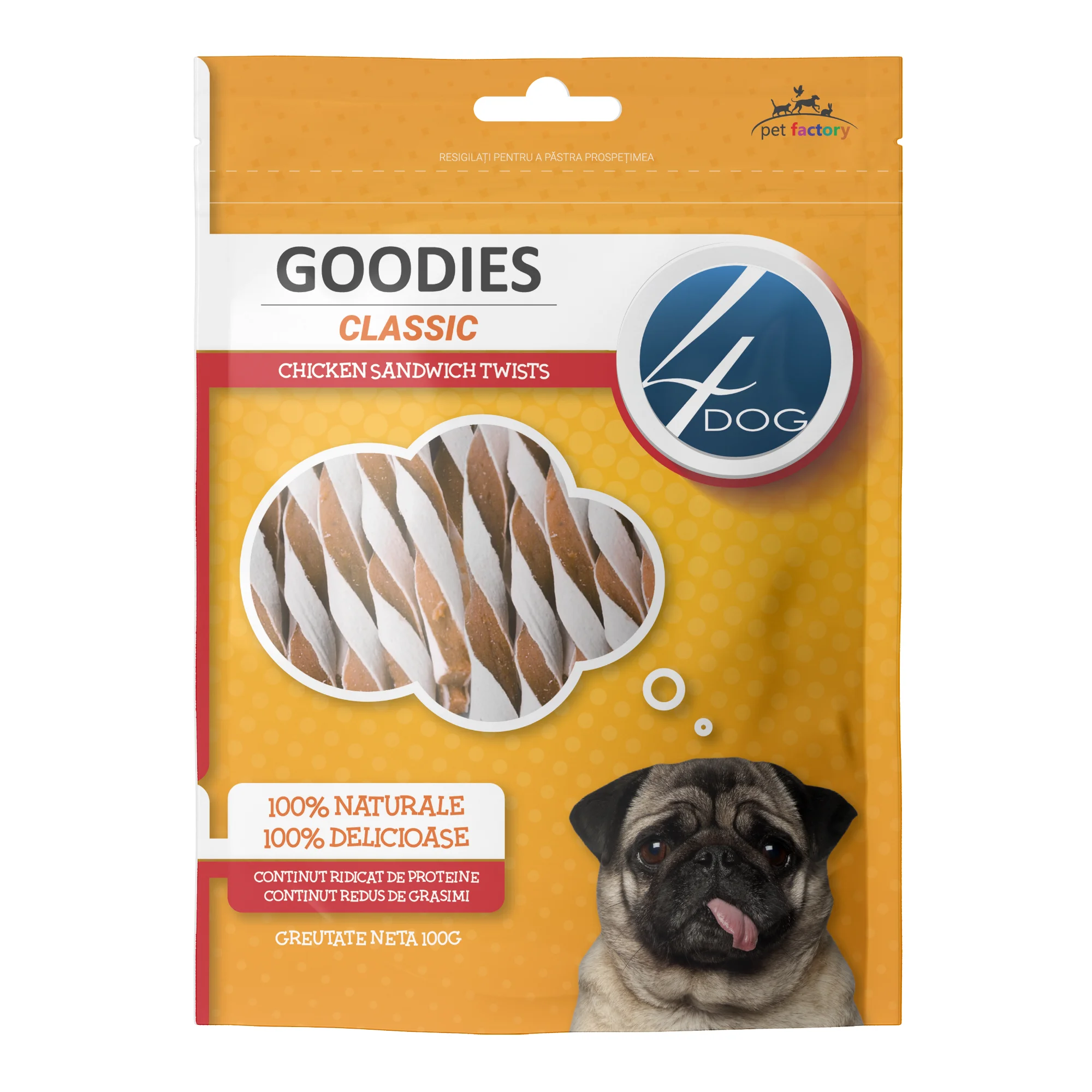 4DOG GOODIES Classic, Twists cu Pui, 100g