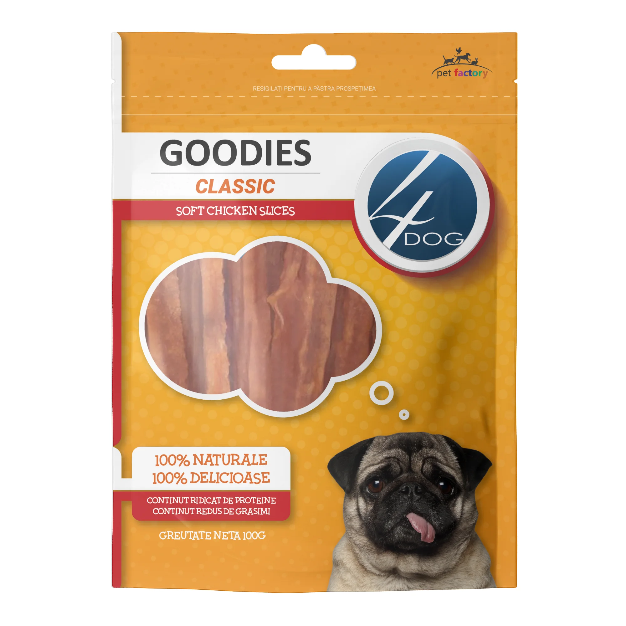 4DOG GOODIES Classic, Fâșii Moi de Pui, 100g