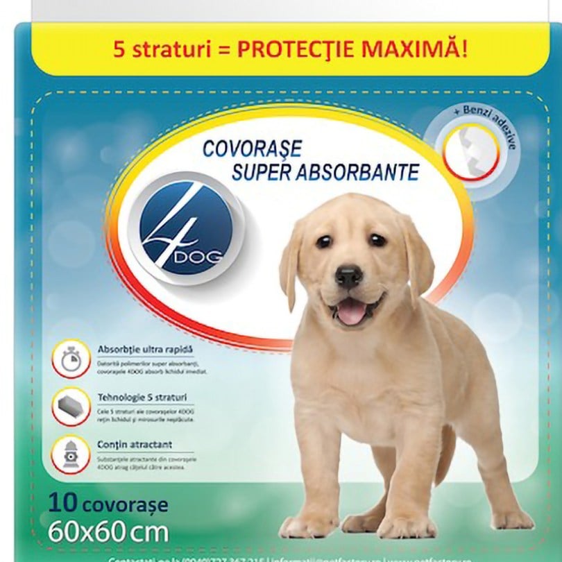 Covorase absorbante 4Dog 60 X 60 cm, 10 buc/pachet